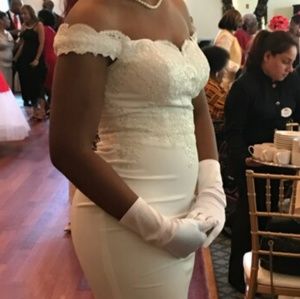 White formal off the shoulder gown